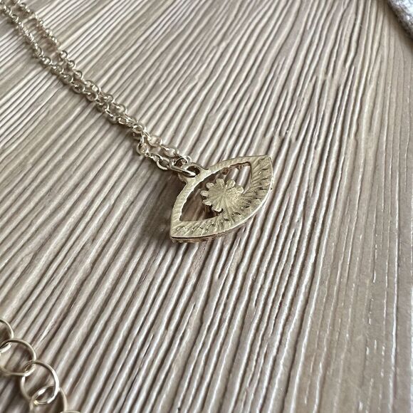 NEW Evil Eye Gold Rhinestone Blue White Necklace 16” chain lobster claw clasp - Picture 4 of 8